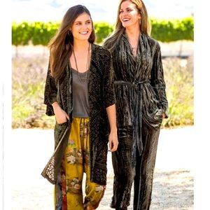 Johnny Was Silk Crinkle Velvet Lounge Set, silk blend, three piece set